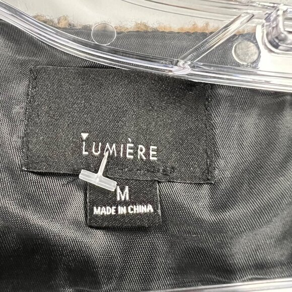 Lumiere Womens Checkered Coat Button Up Long Sleeve Tan/Black Sz Medium Pockets - Picture 8 of 9